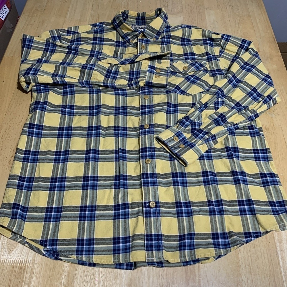 Duluth Trading Co Flannel Shirt Mens XL Yellow Tartan Plaid Long Sleeve‎